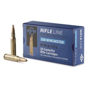 PPU Rifle Line .308 Winchester ammunition box and cartridges