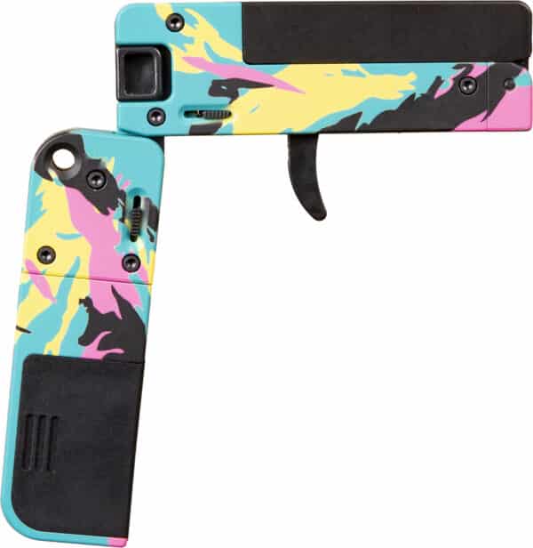 Colorful retro-style pop-out toy pistol.