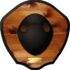 Wooden shield with black mask and nameplate