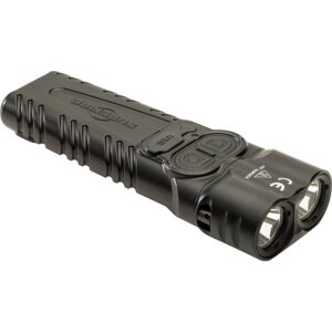 Black dual-head LED flashlight, USB rechargeable.