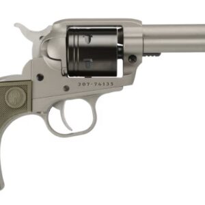 Silver revolver handgun with grip detail