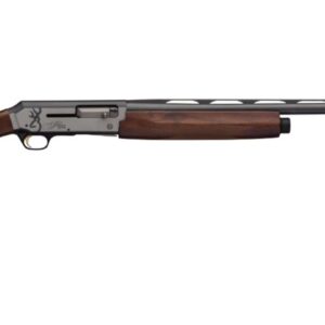 Side view of a wooden hunting rifle.