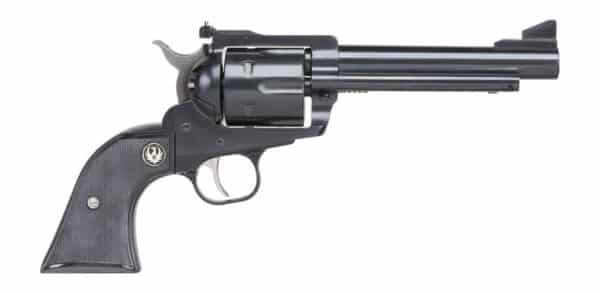 Black single-action revolver on white background