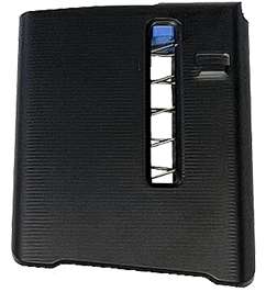 Black plastic electronic device cover with vent slots