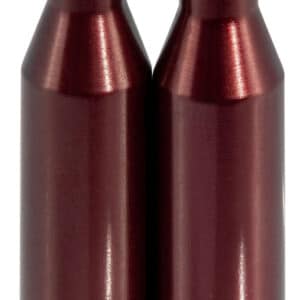 Two metallic red bullets standing upright