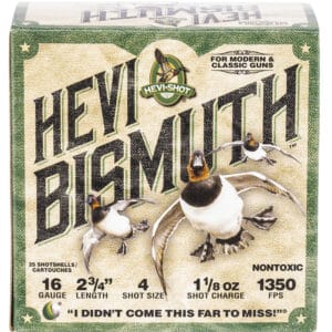 Hevi Bismuth shotgun shells packaging with ducks.