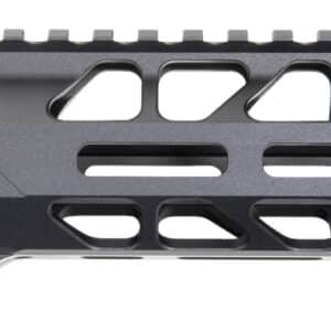 Black tactical rifle handguard accessory with slots