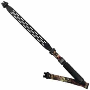 Camo rifle sling with adjustable strap.