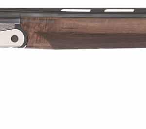 Double-barrel shotgun with wood and metal design.