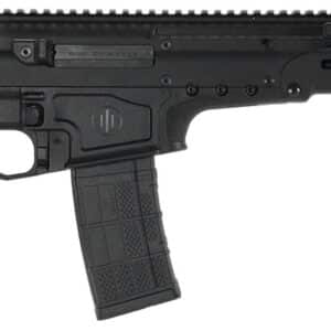 Black semi-automatic rifle with magazine attachment.