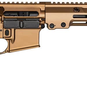 Tan AR-15 style rifle on white background.