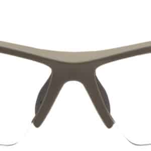 Sleek sport glasses with brown frame and clear lenses.