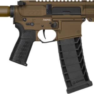 Brown tactical rifle with attached magazine