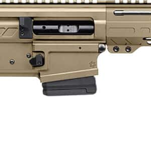 Tactical rifle with tan and black design.