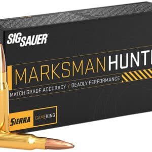 Sig Sauer Marksman Hunter ammunition box with bullets.