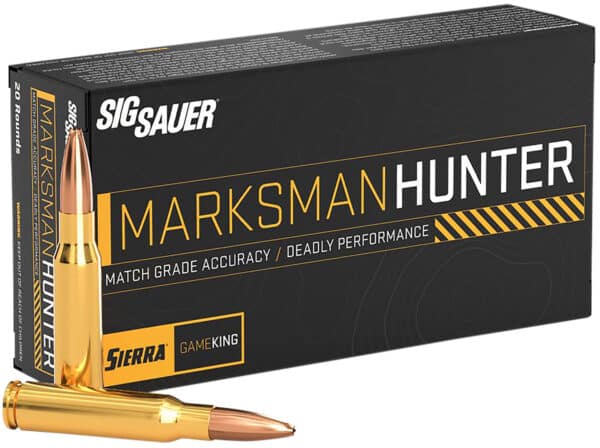 Sig Sauer Marksman Hunter ammunition box with bullets.