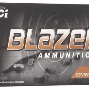 Blazer 50 rounds brass centerfire ammunition box.