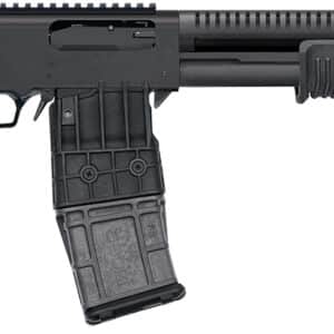 Black tactical shotgun with adjustable stock