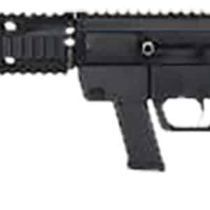 Black assault rifle side view on white background