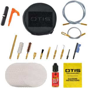 Gun cleaning kit with tools and accessories.