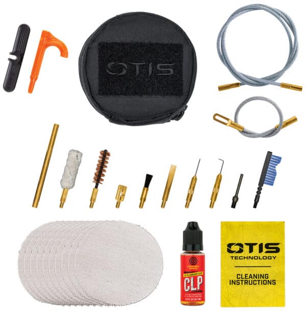 Gun cleaning kit with tools and accessories.