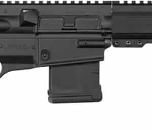 Black semi-automatic rifle with tactical features.