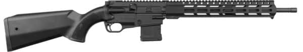 Black semi-automatic rifle with tactical features.