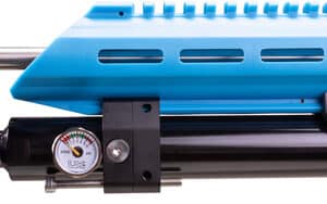 Air rifle with pressure gauge and blue rail