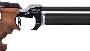 Walther LP500 air pistol, wooden grip, black barrel