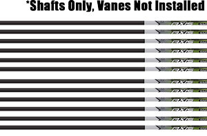Arrow shafts with vanes, not installed, green nocks.