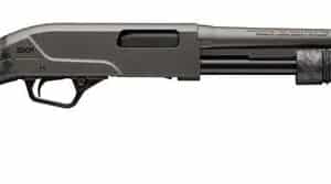 Black tactical shotgun with textured design