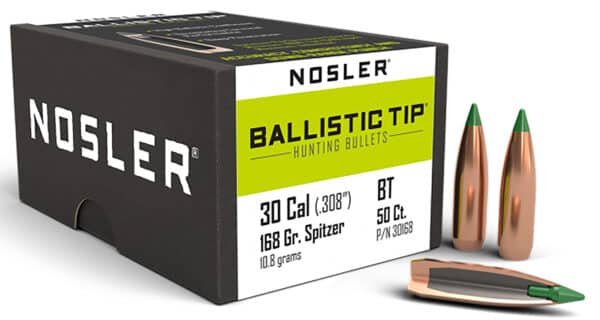 Nosler ballistic tip hunting bullets, 30 caliber.