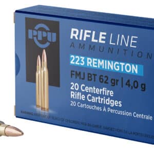 223 Remington rifle ammunition box and bullets