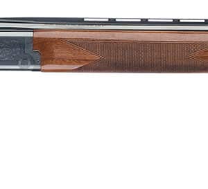 Side view of a wooden hunting shotgun.
