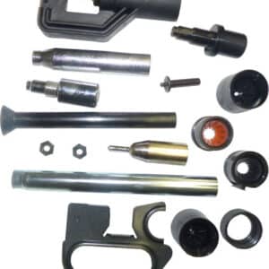 Variety of metal tool parts and accessories.