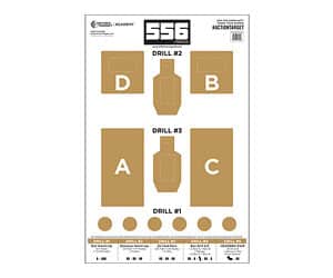 Brown target drill sheet with letters and numbers.