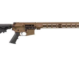 Tactical rifle with a tan finish profile view.