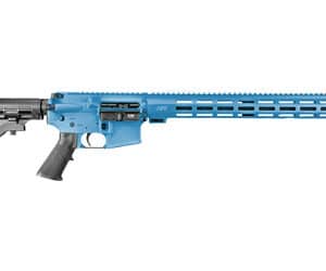 Blue semi-automatic rifle right side view.