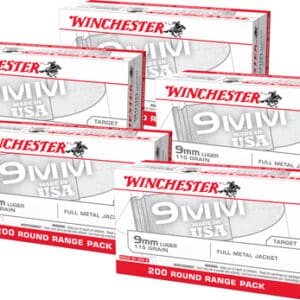 Winchester 9mm full metal jacket ammunition boxes.