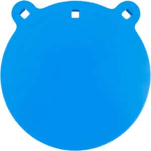 Blue plastic swing seat with holes for ropes.