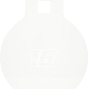 White round plastic tag with square cutout.