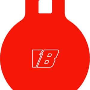 Red tag with letter 'B' logo design