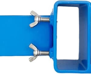 Blue corner clamp with wing nuts and screws