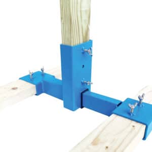 Blue metal woodworking support fixture