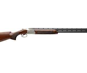 Over-under shotgun with wooden stock displayed.