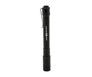 Black pen-style flashlight with clip attachment
