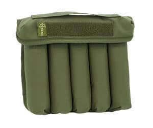 Green military tactical gear pouch with velcro closure.