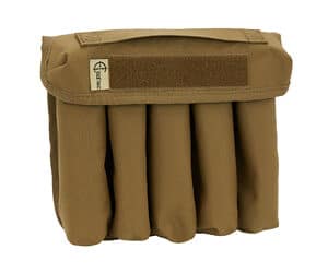Tan tactical shotgun shell holder with flap closure.