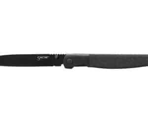 Black folding knife with textured handle