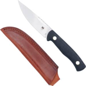 Fixed blade knife with brown leather sheath